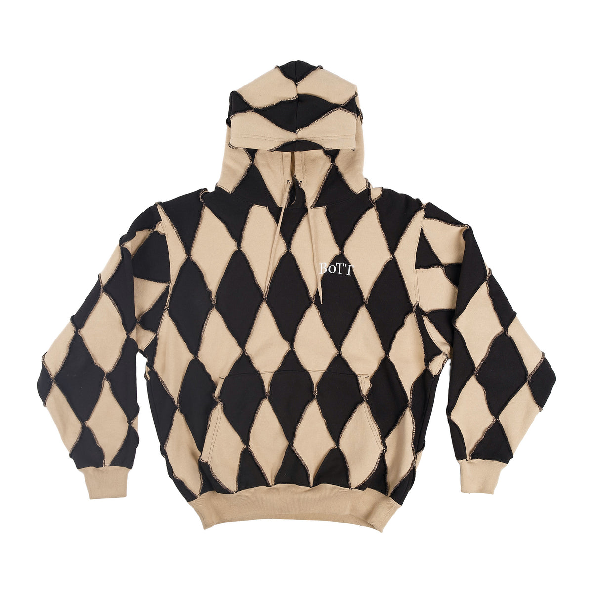 BoTT harlequin patchwork hoodie - tan / black