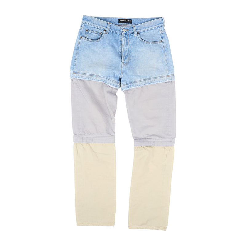 Balenciaga hybrid three-panel trouser - light wash denim, grey, khaki