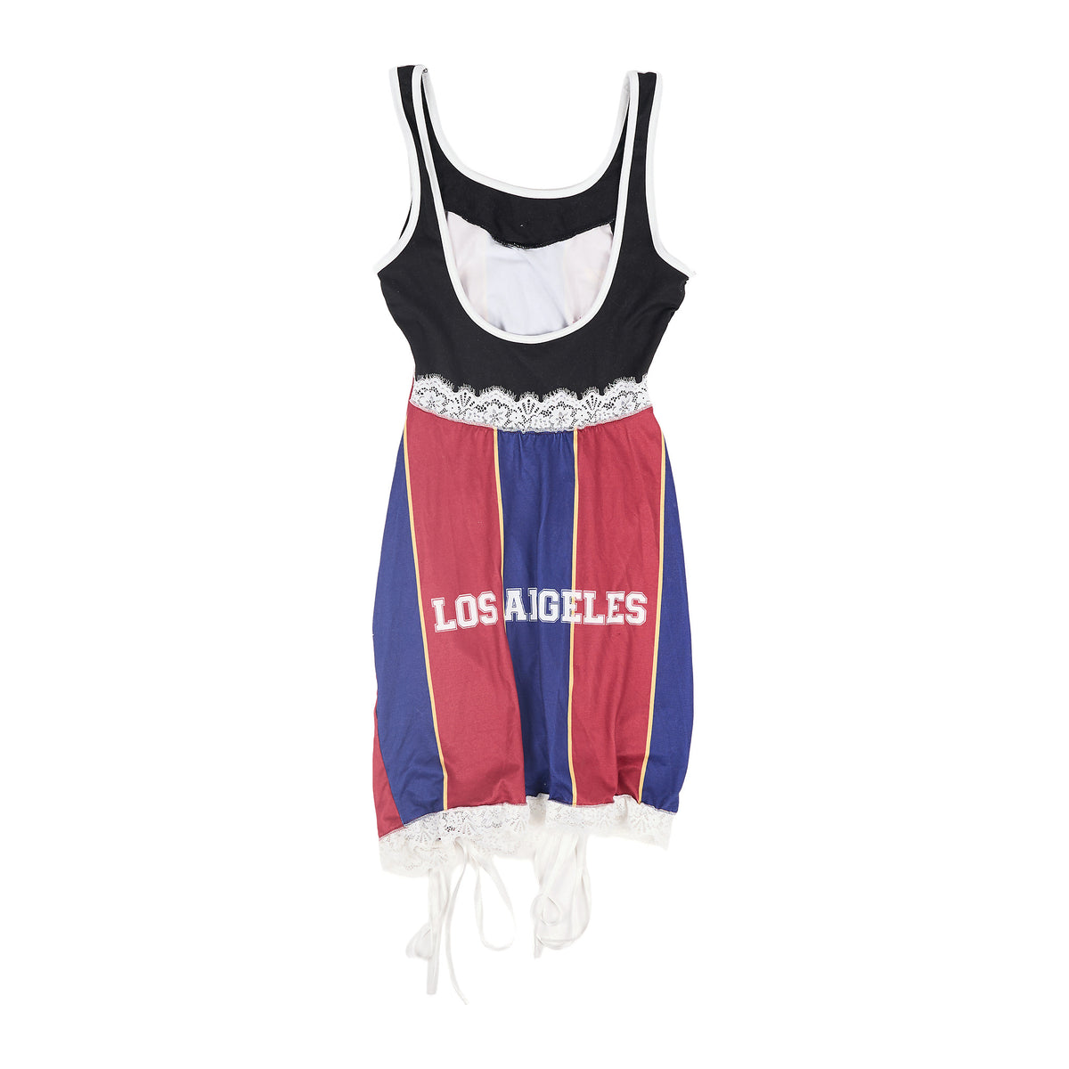 Sport-panel bodycon mini dress - navy and burgundy jersey with lace trim, image 2 of 2