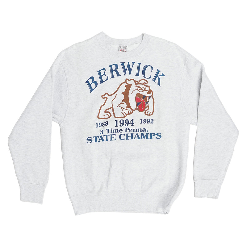 Fruit of the Loom Berwick Bulldogs 3-time state champs crewneck sweatshirt, made in USA - heather grey, image 1 of 2