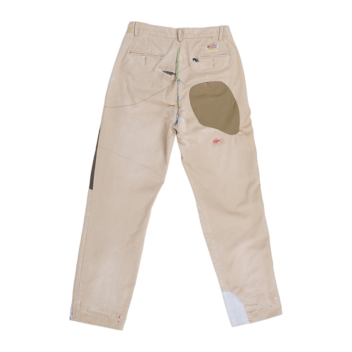 Conceptual Consumerism reworked chinos, patched and embroidered - khaki, image 2 of 2