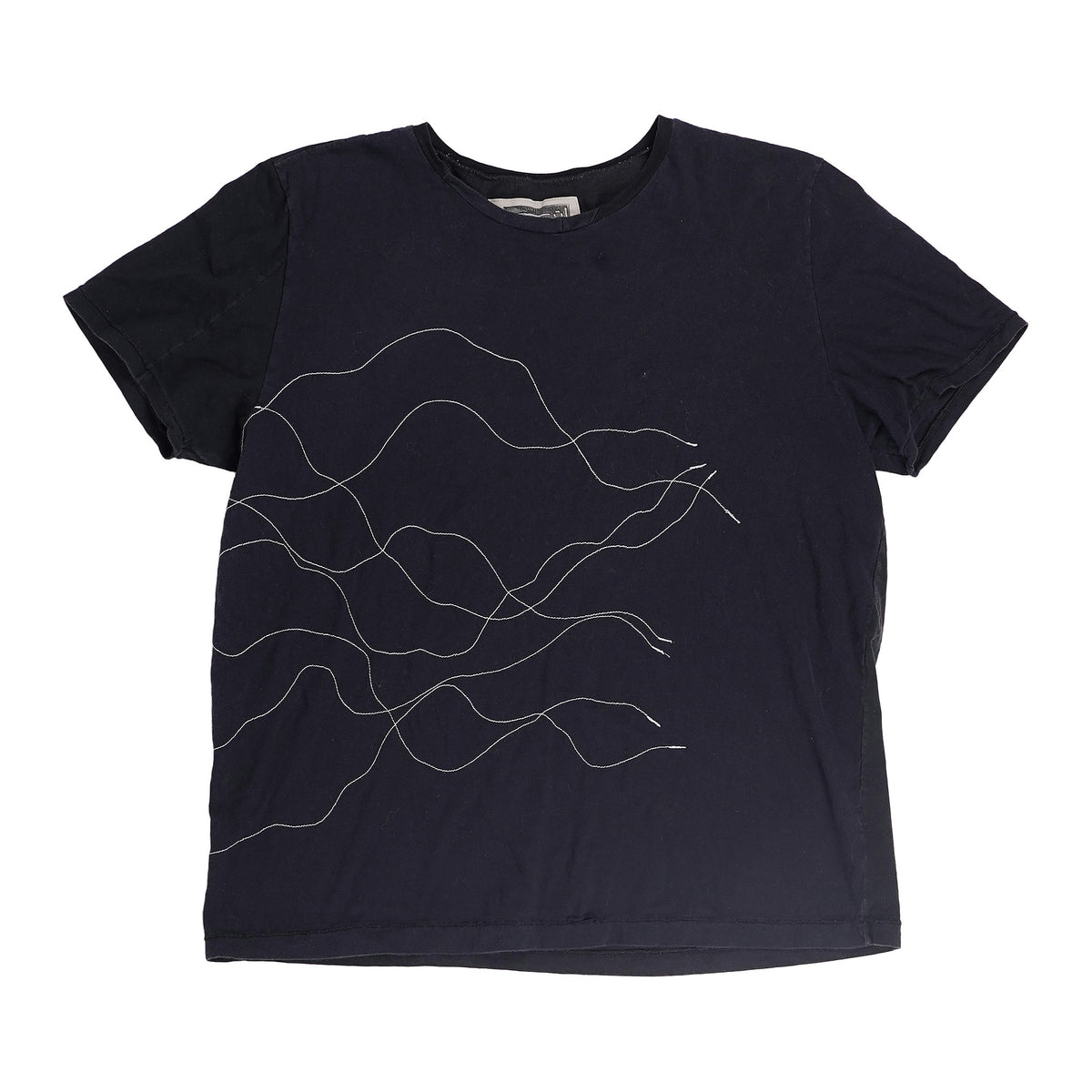 Black graphic tee, white trailing-line print, image 1 of 2