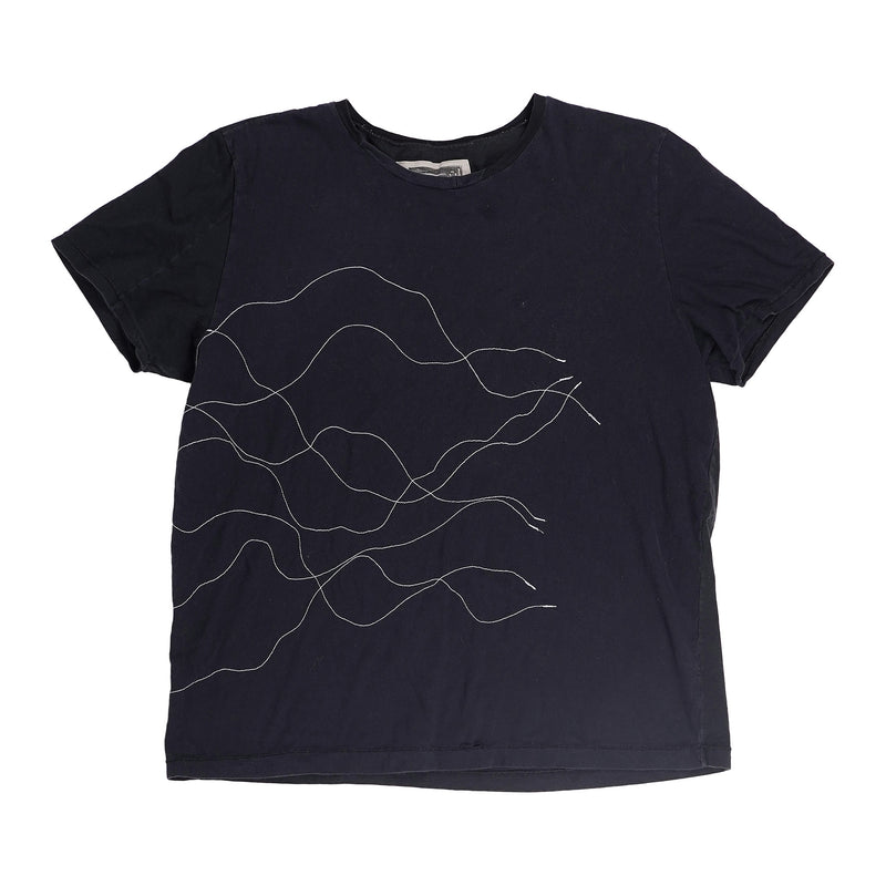 Black graphic tee, white trailing-line print, image 1 of 2