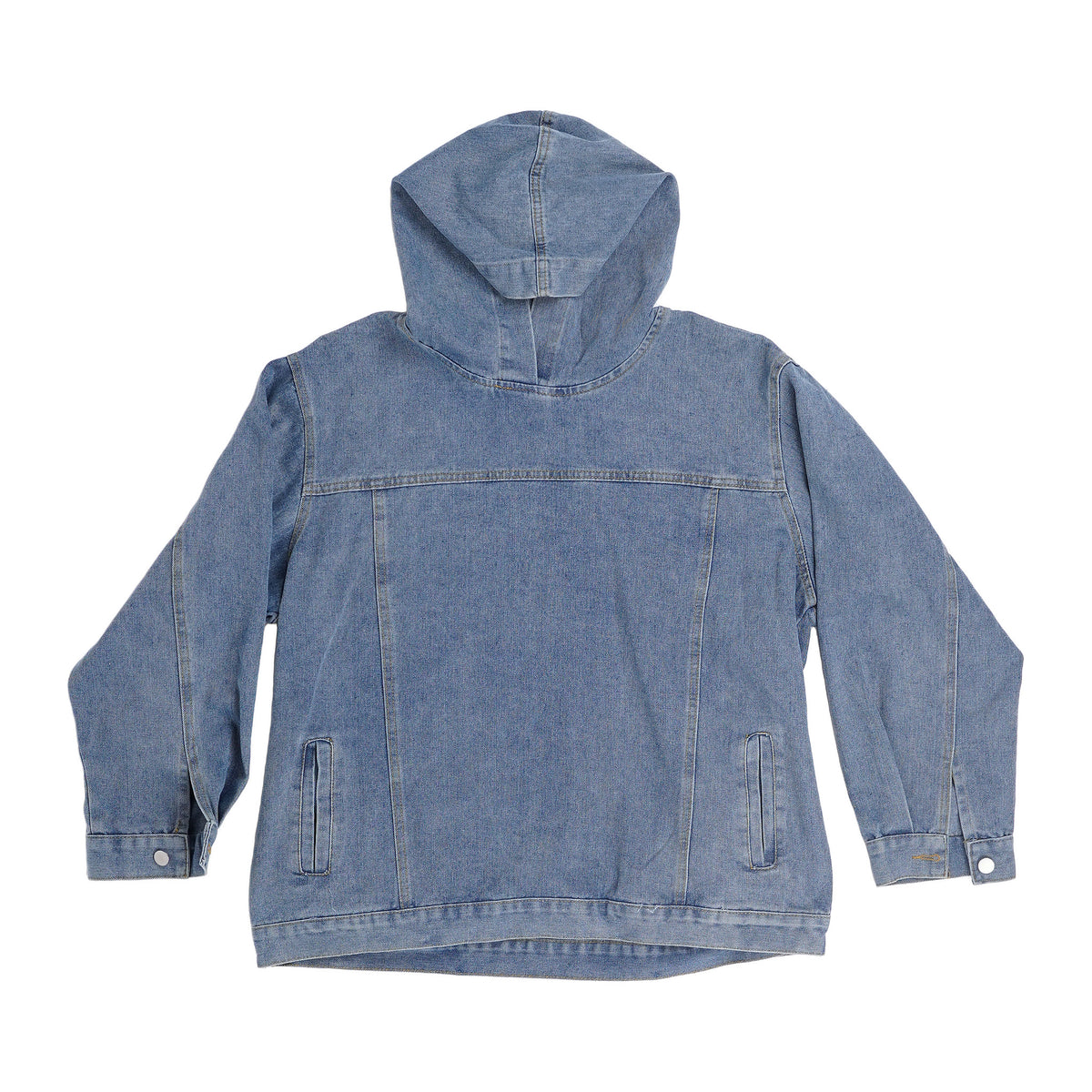 Hooded denim jacket, welt pockets - mid blue, image 1 of 2
