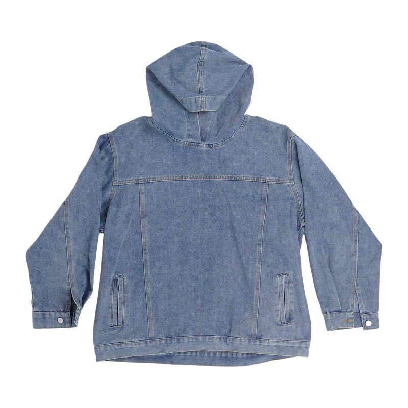Hooded denim jacket, welt pockets - mid blue, image 1 of 2