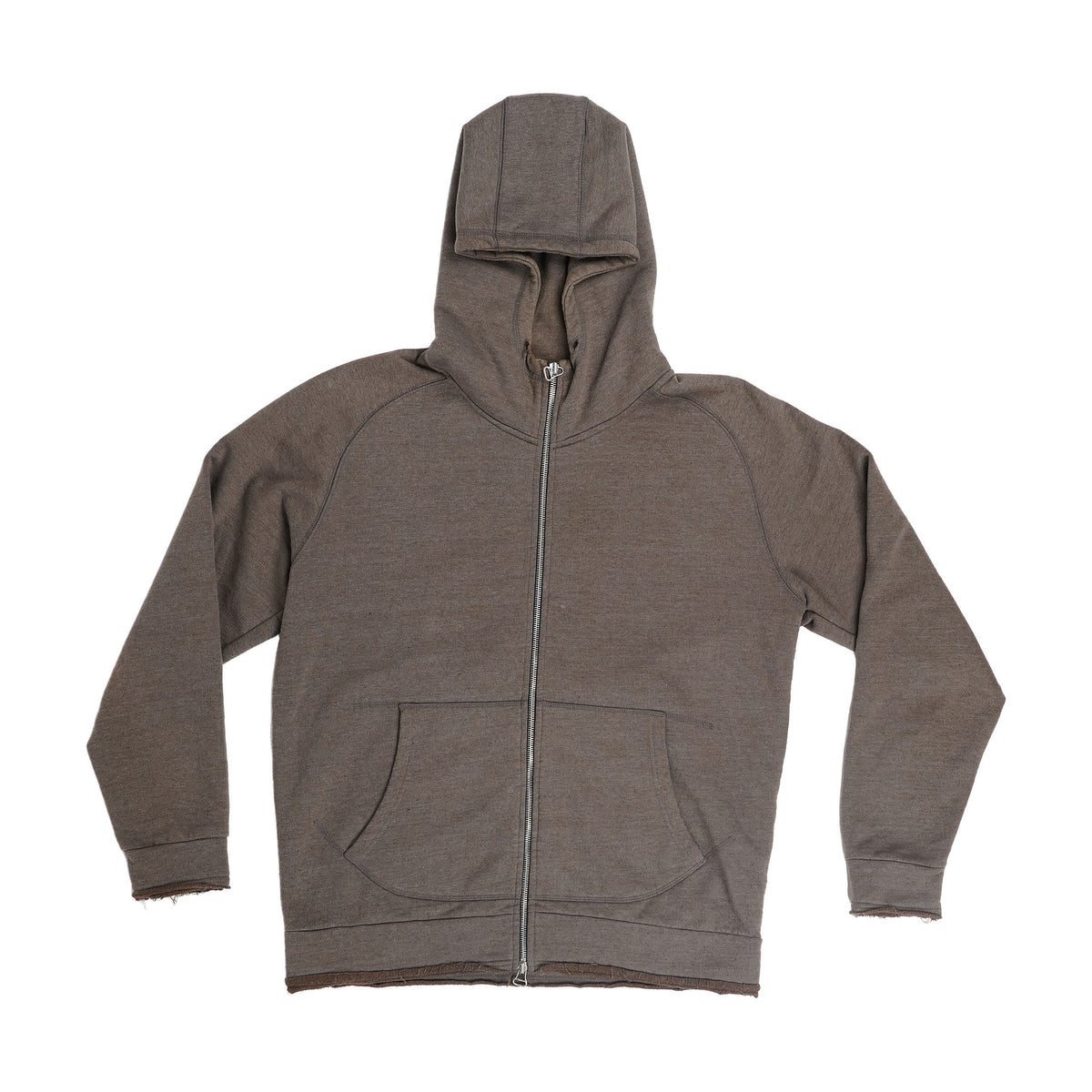 HASTA raw-edge zip hoodie - olive brown, image 1 of 2