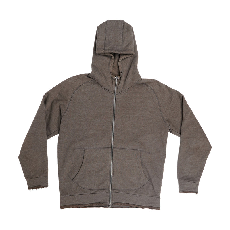 HASTA raw-edge zip hoodie - olive brown, image 1 of 2