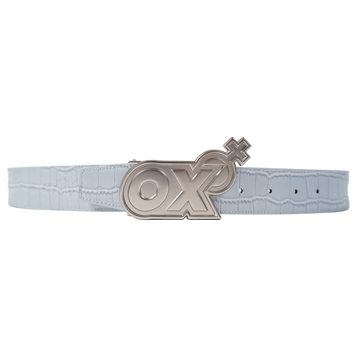 Croc-embossed leather belt, cast OX buckle - blue, image 3 of 3