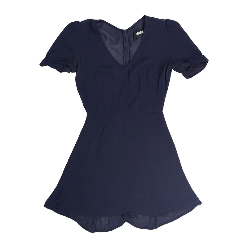 Reformation cap-sleeve top with sheer insets, made in USA - navy, image 1 of 3