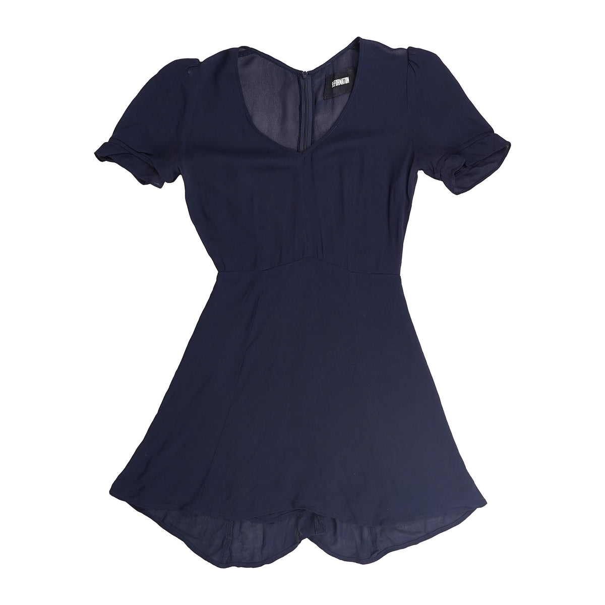 Reformation cap-sleeve top with sheer insets, made in USA - navy, image 2 of 3