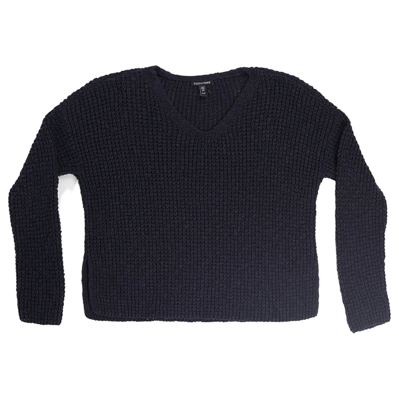 Eileen Fisher organic cotton waffle crewneck - navy, image 1 of 2