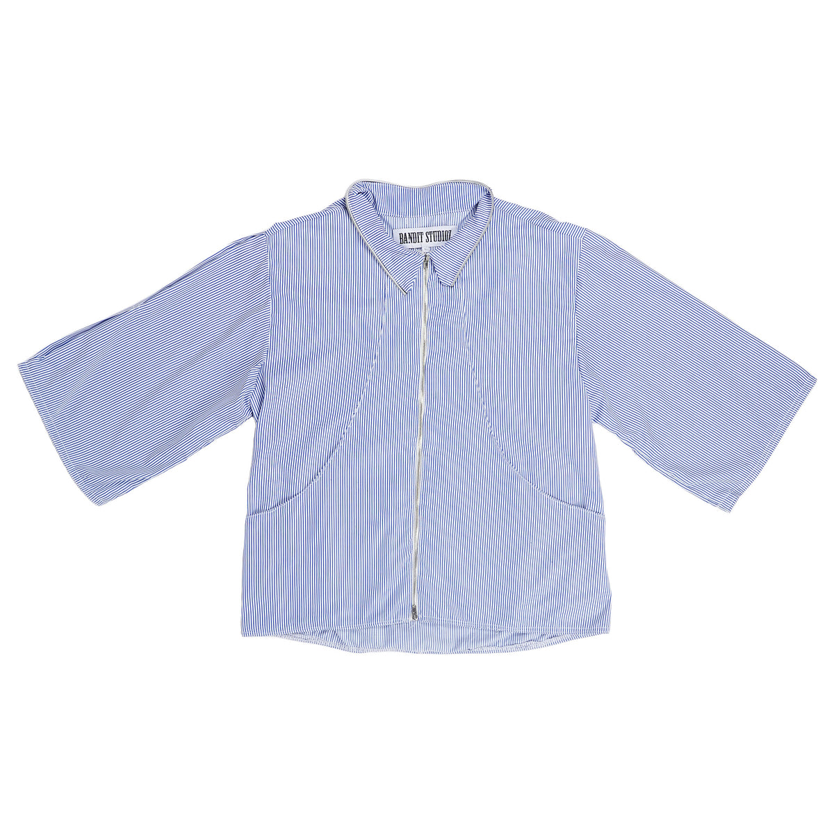 Bandit Studioz zip-front pinstripe shirt - blue and white, image 1 of 2