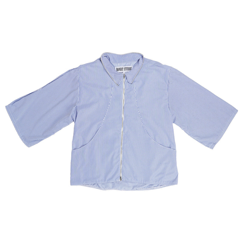 Bandit Studioz zip-front pinstripe shirt - blue and white, image 1 of 2