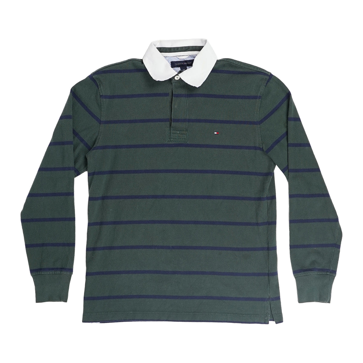 Tommy Hilfiger striped rugby shirt, white collar - green, image 1 of 2