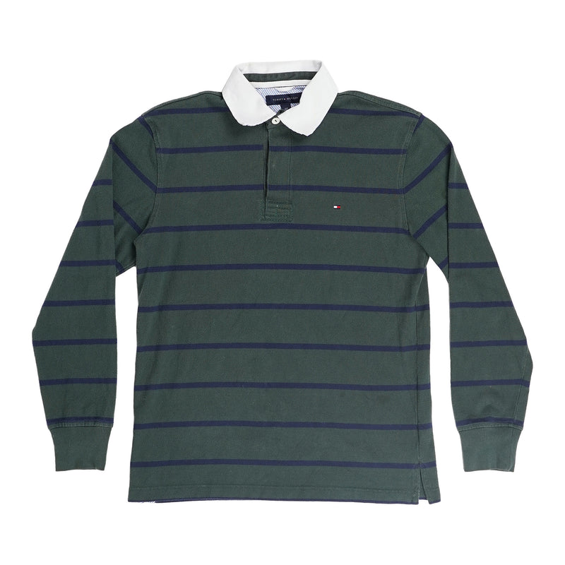Tommy Hilfiger striped rugby shirt, white collar - green, image 1 of 2