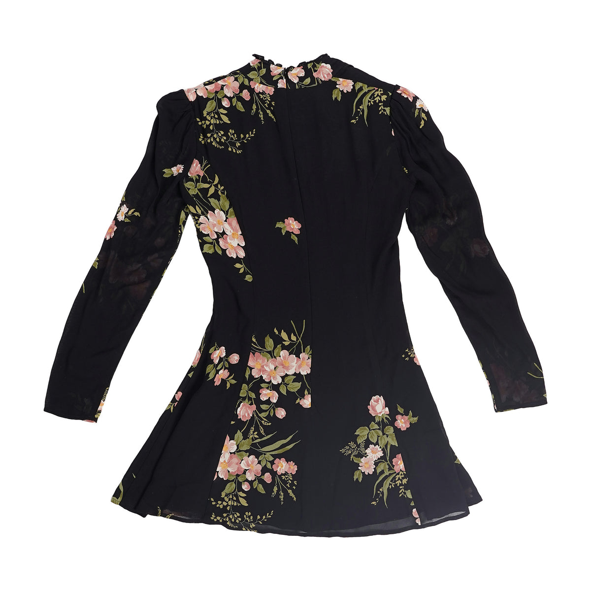 Reformation floral tie-neck top, back zip - black, image 3 of 3