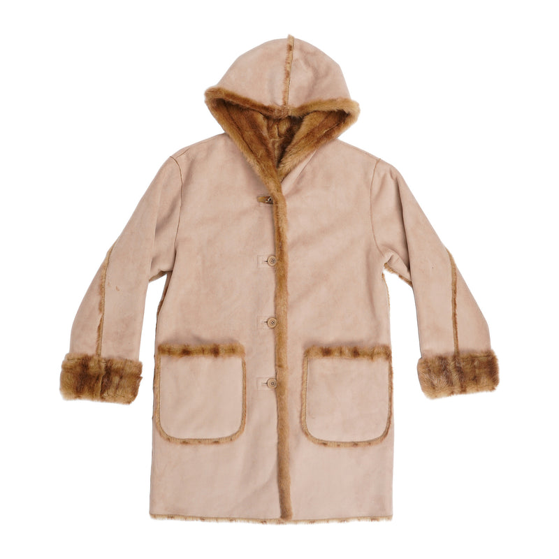 Jones New York reversible hooded shearling coat - blush and mink brown, image 1 of 4