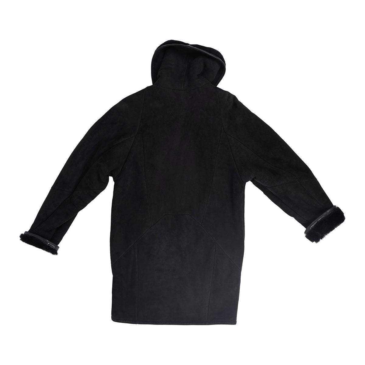 Hooded suede coat, shearling lined, made in Finland - black, image 2 of 2