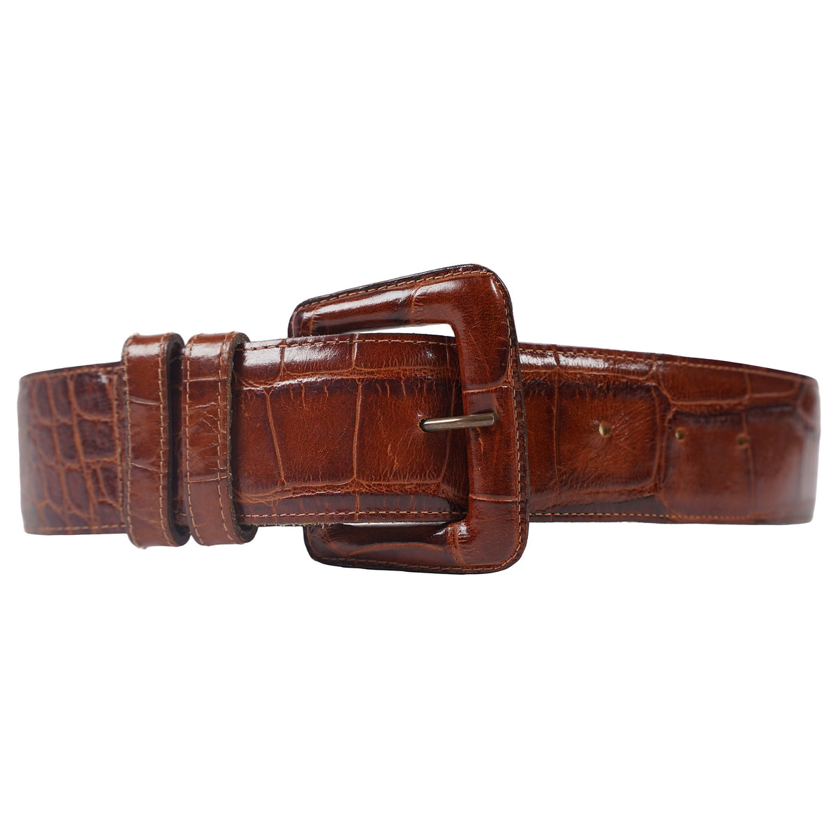 Classiques for Nordstrom Classiques croc-embossed leather belt, covered buckle - brown, image 1 of 2