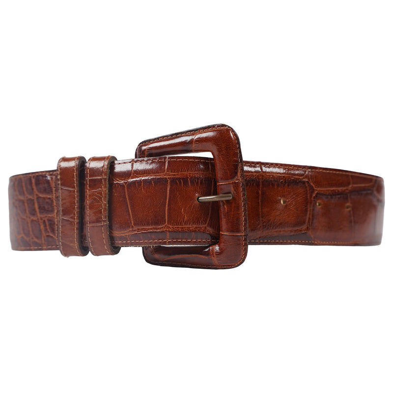 Classiques for Nordstrom Classiques croc-embossed leather belt, covered buckle - brown, image 1 of 2