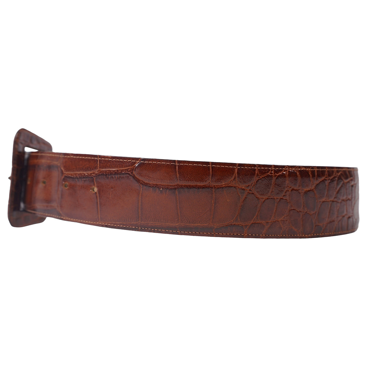 Classiques for Nordstrom Classiques croc-embossed leather belt, covered buckle - brown, image 2 of 2