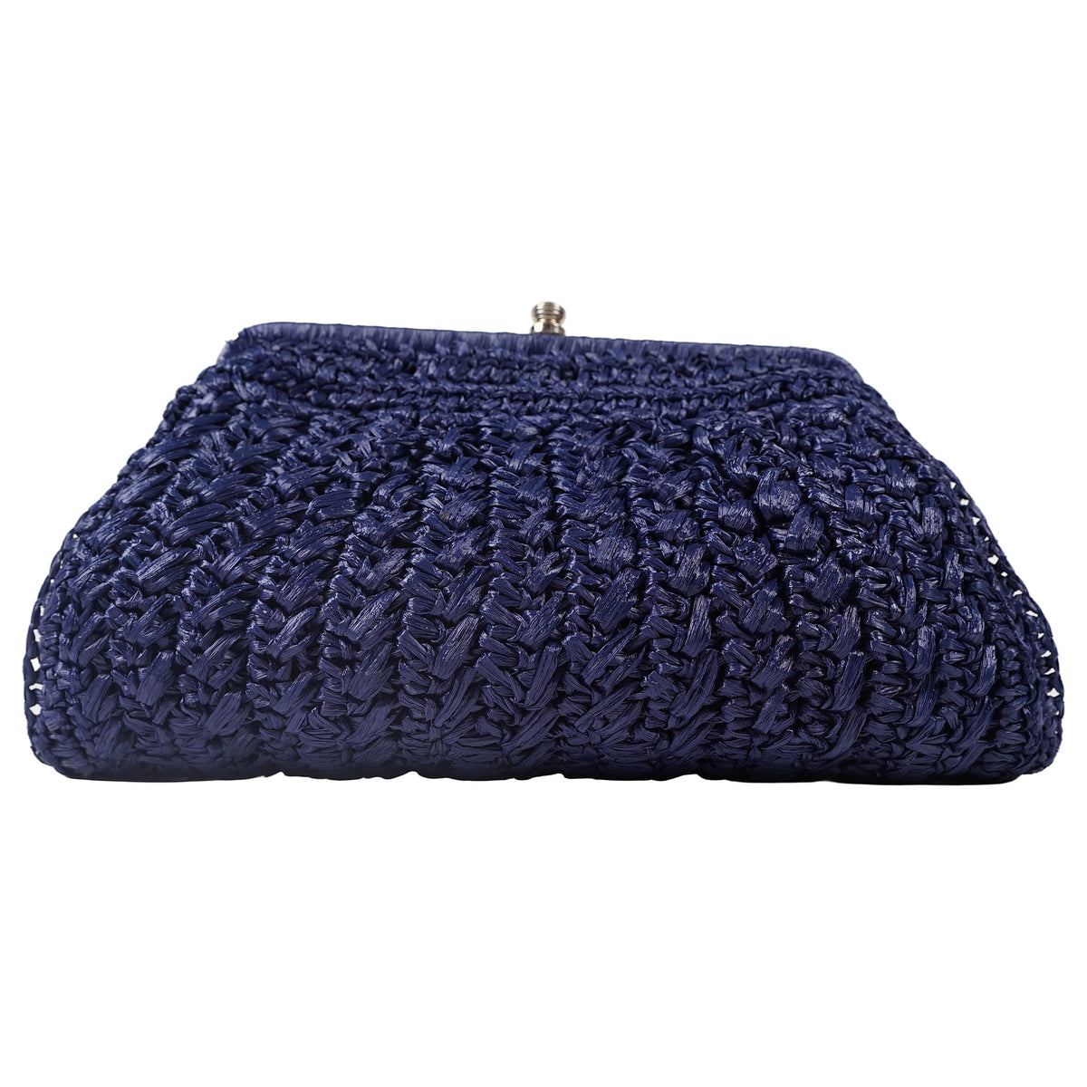 Raffia kiss-lock clutch, tuck-away chain - navy, image 1 of 2