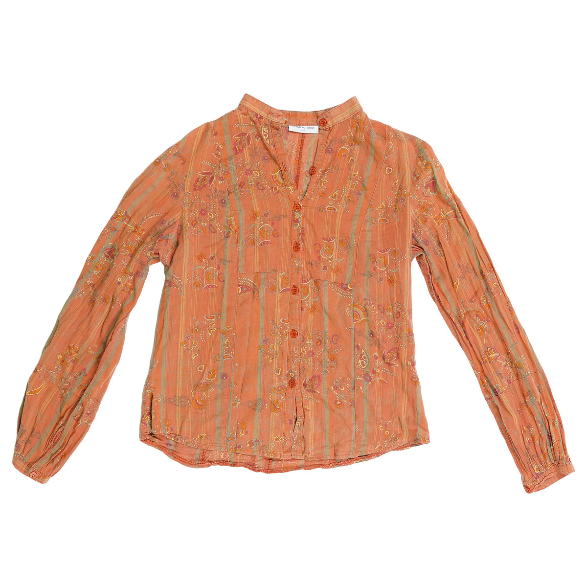 Renatto Bene paisley-stripe gauze shirt, band collar - orange, image 1 of 3