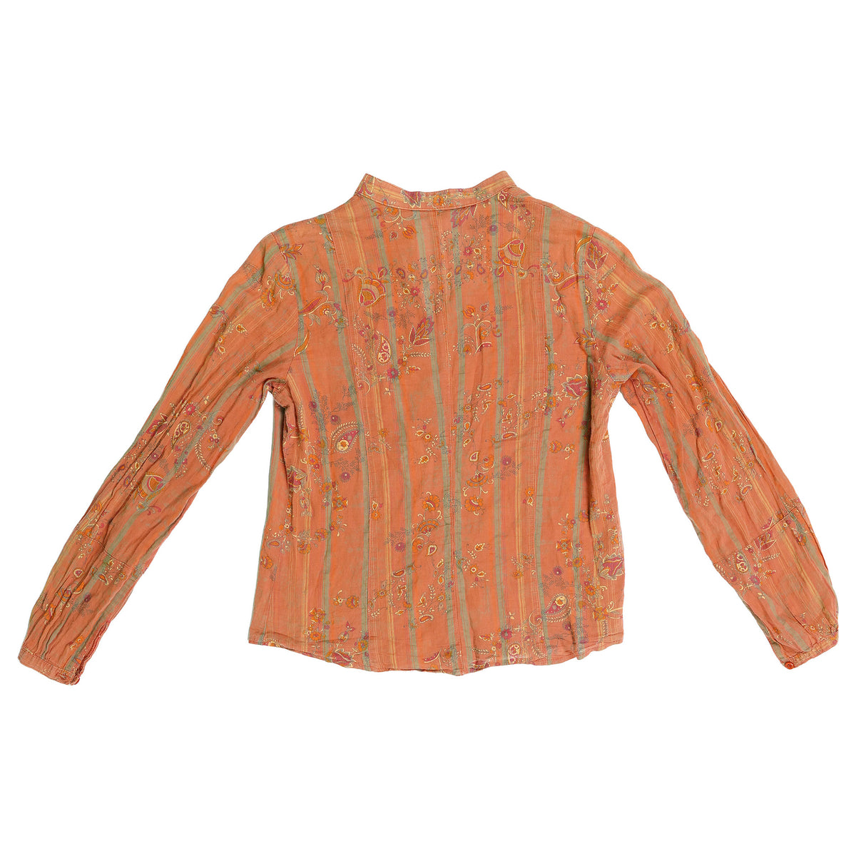 Renatto Bene paisley-stripe gauze shirt, band collar - orange, image 2 of 3