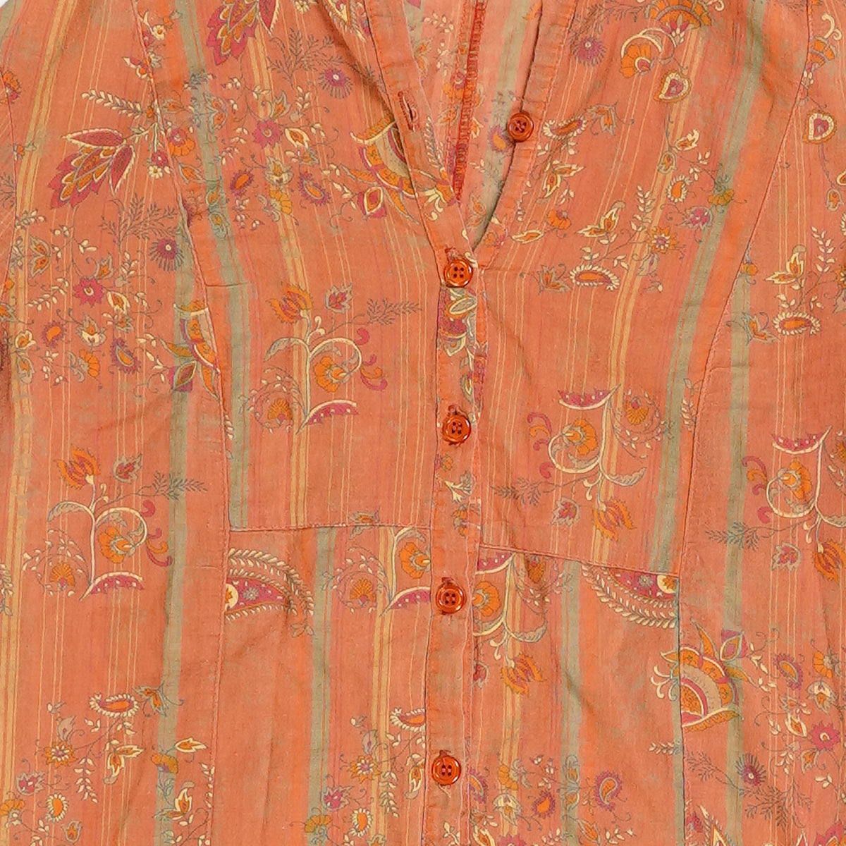 Renatto Bene paisley-stripe gauze shirt, band collar - orange, image 3 of 3