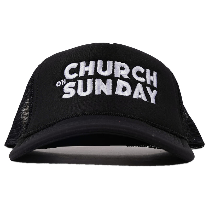 Foam trucker cap, CHURCH on SUNDAY in puff embroidery - black, image 1 of 3
