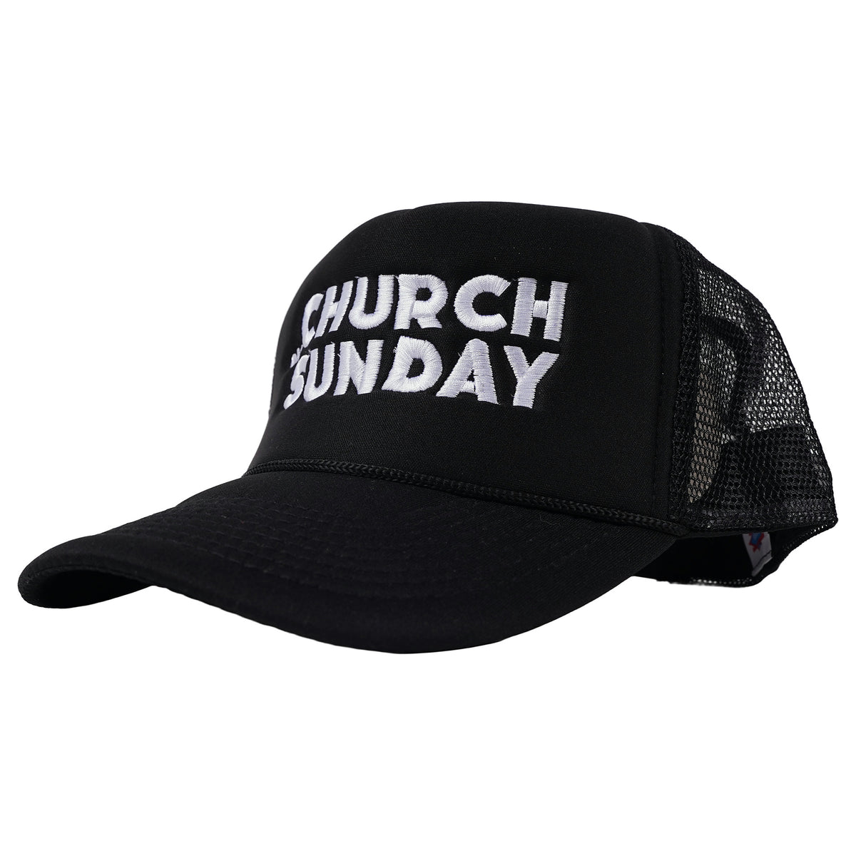 Foam trucker cap, CHURCH on SUNDAY in puff embroidery - black, image 2 of 3