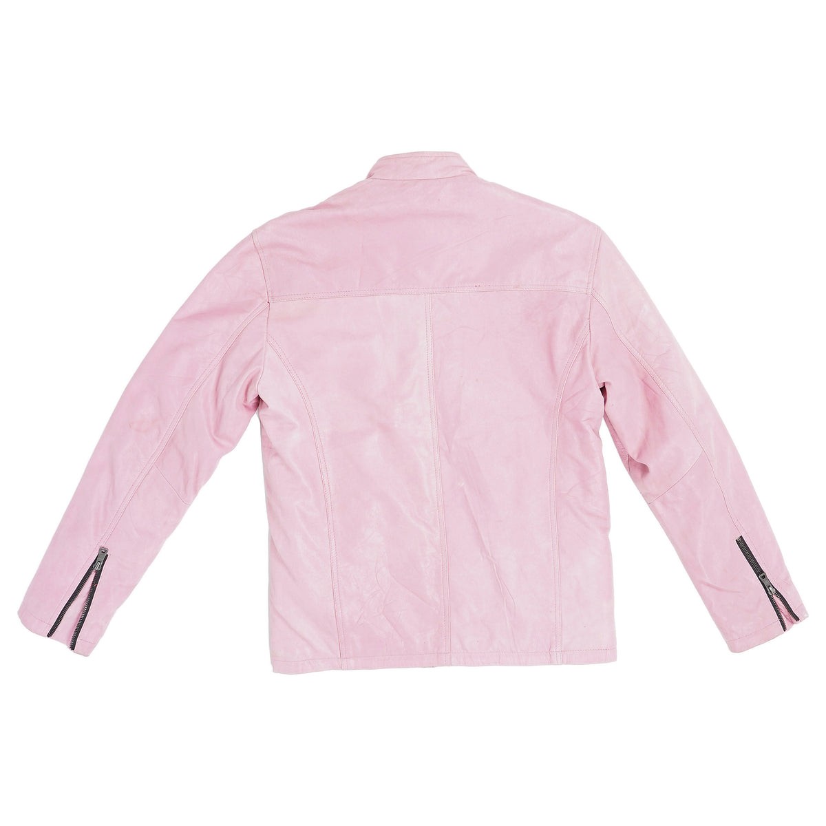 Leather cafe racer jacket, snap collar - pink, image 2 of 2