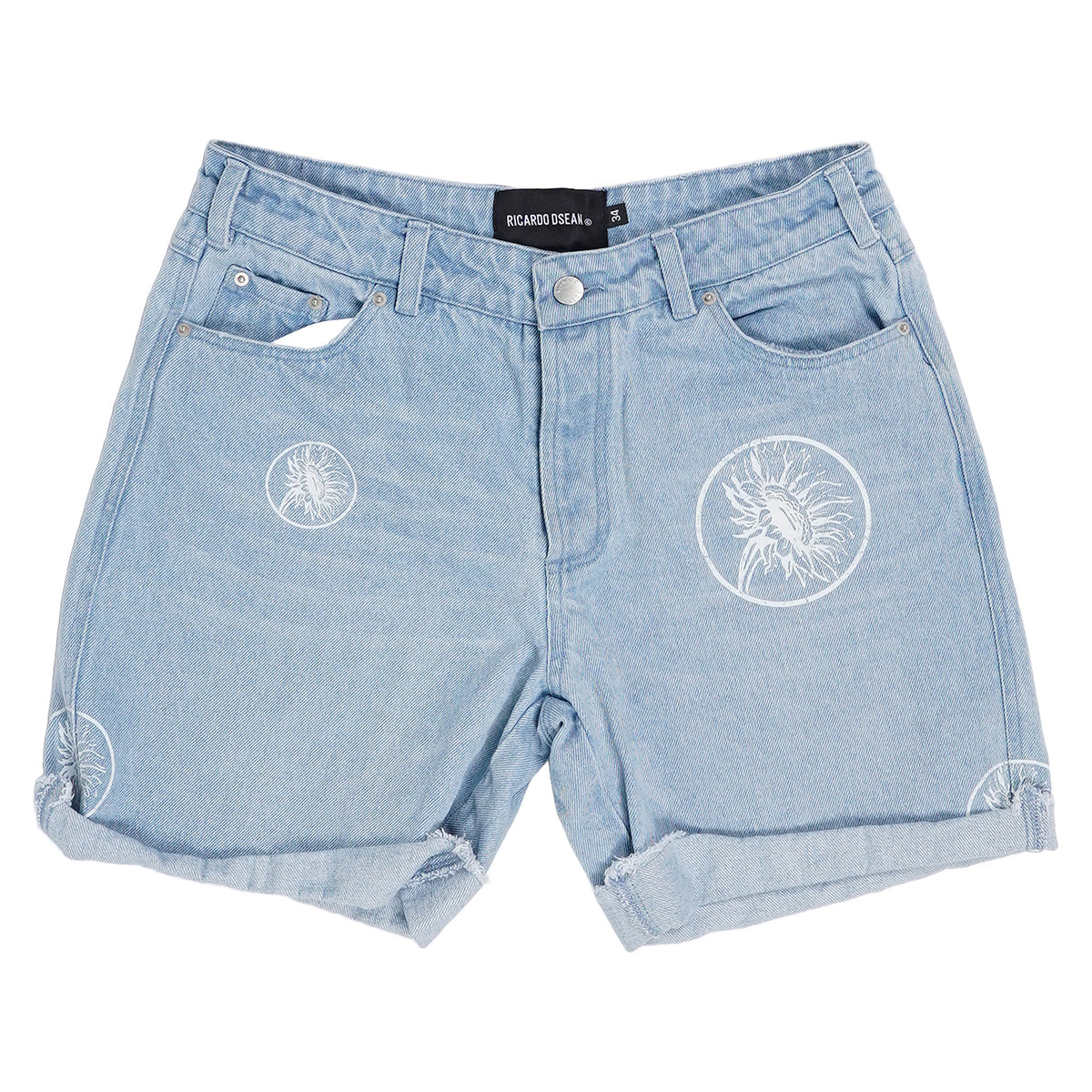 Ricardo DSean sunflower-print denim shorts - light blue, image 1 of 2