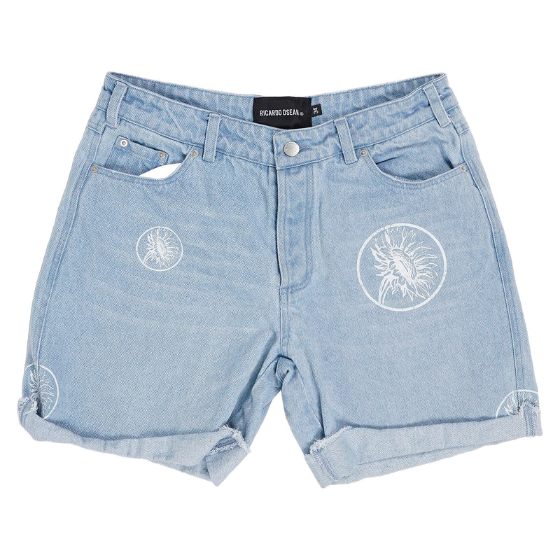 Ricardo DSean sunflower-print denim shorts - light blue, image 1 of 2