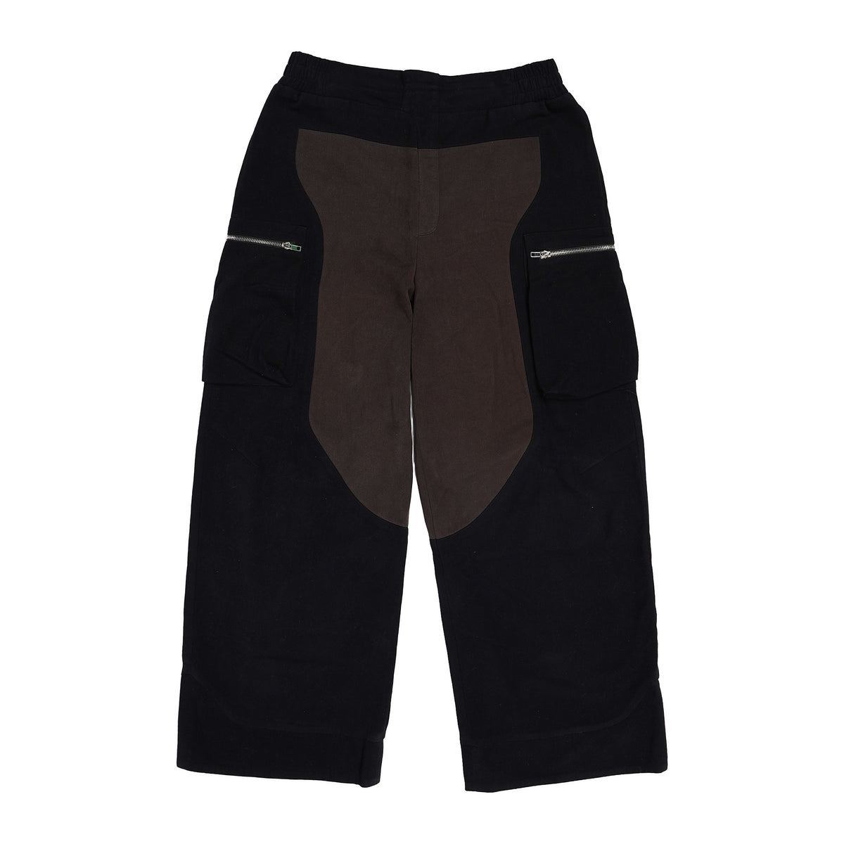 Saddle-panel knit pants, zip pockets - black and brown, image 1 of 2