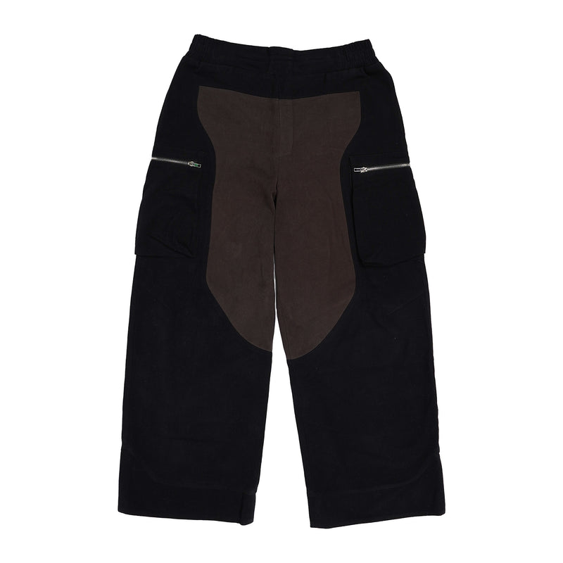 Saddle-panel knit pants, zip pockets - black and brown, image 1 of 2
