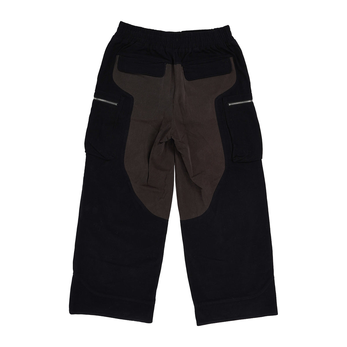 Saddle-panel knit pants, zip pockets - black and brown, image 2 of 2