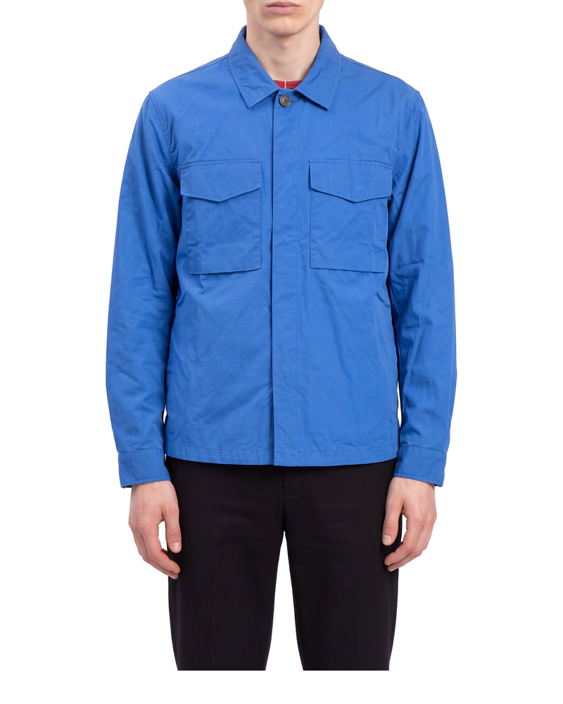Baracuta tartan-lined cotton overshirt, made in Italy, on a model, front view
