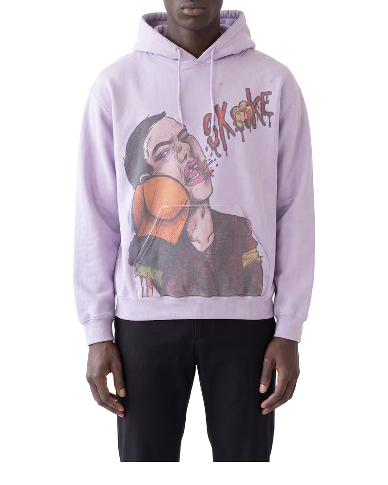 Boxing glove graphic hoodie, on a model, front view