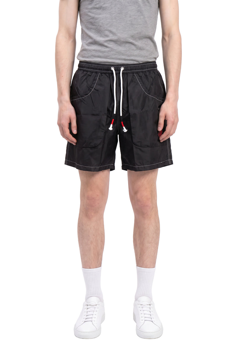 In My Absence mesh-lined shorts, on a model, front view