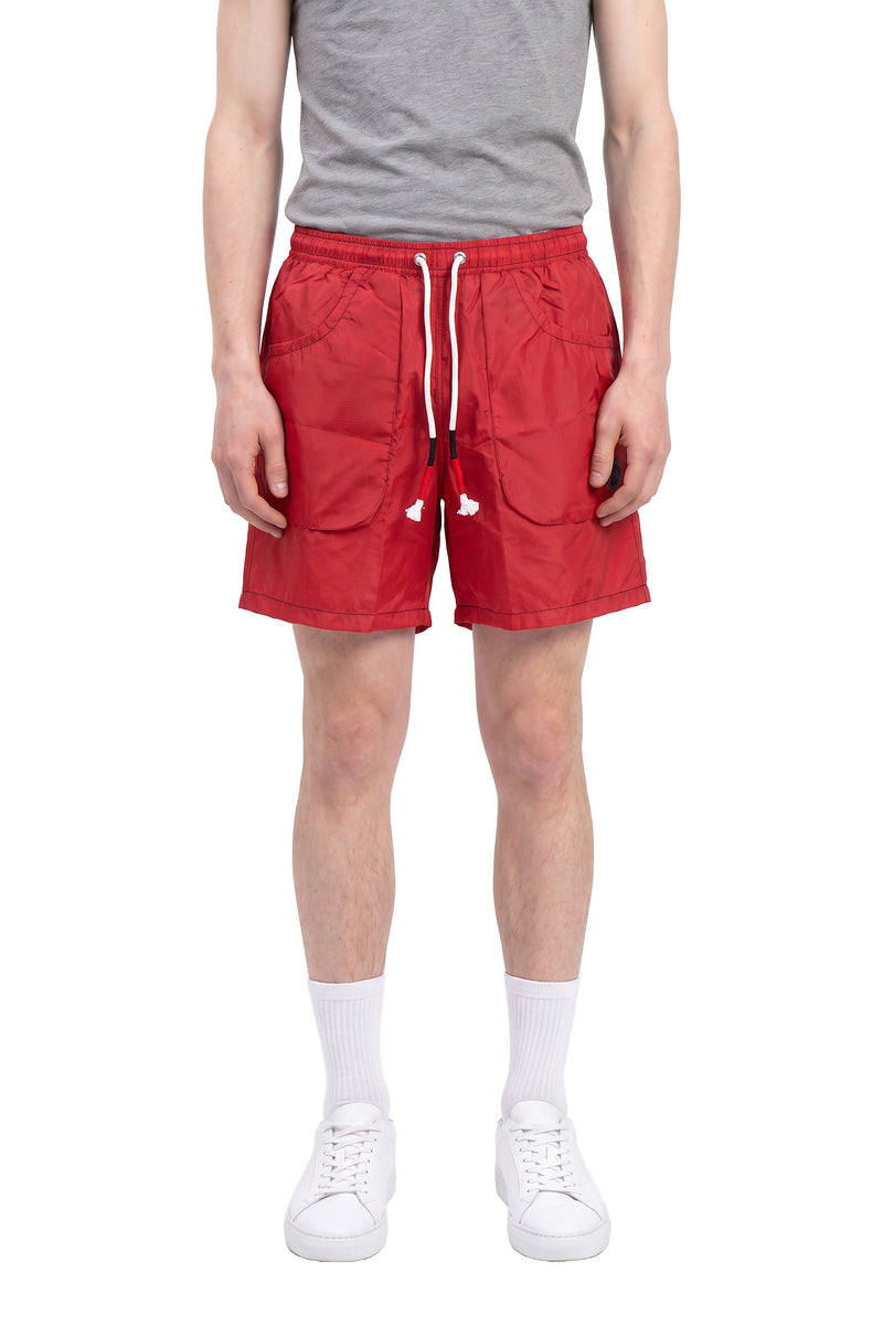 In My Absence mesh-lined shorts, on a model, front view