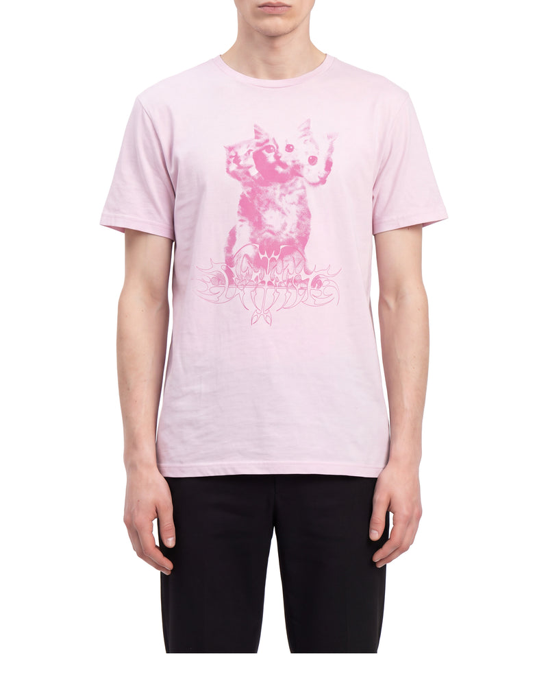 Kitten halftone graphic tee, on a model, front view