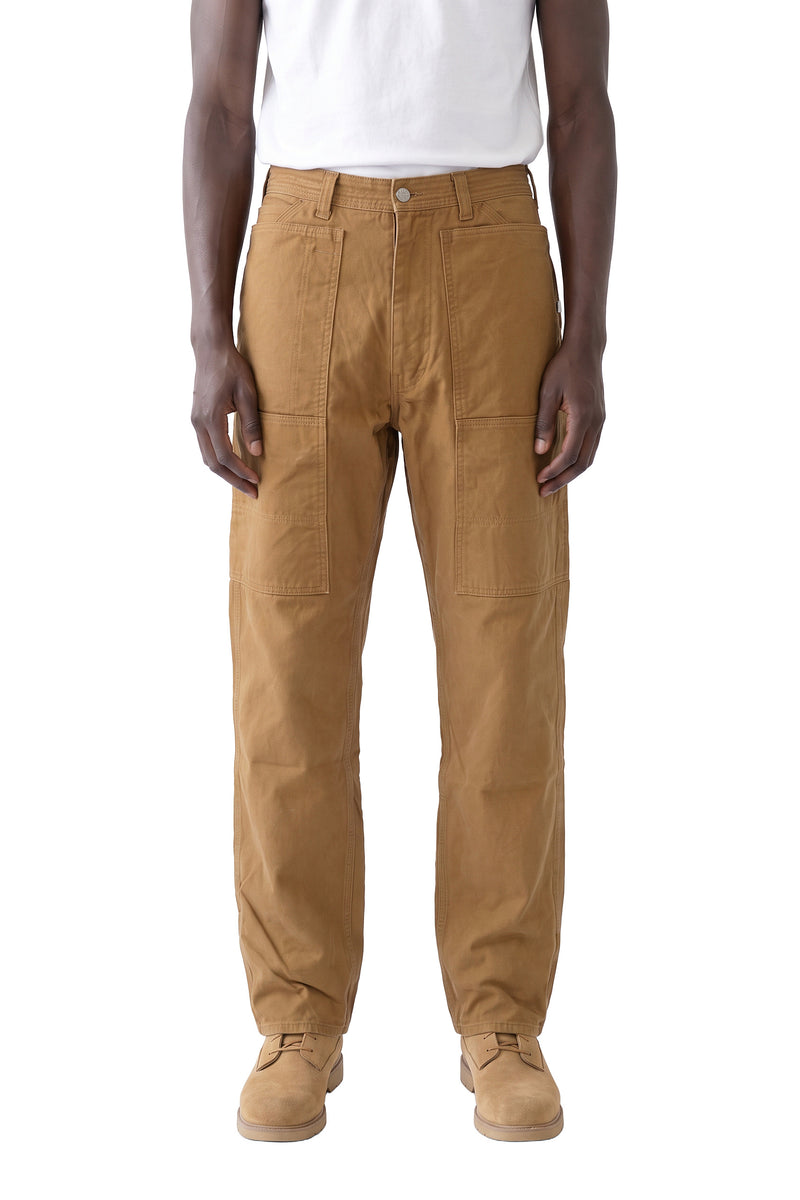 Sassafras cotton duck gardener pants, on a model, front view